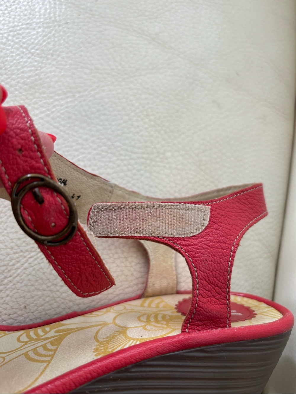 Fly London Red Leather Wedge Sandals - Picture 5 of 6